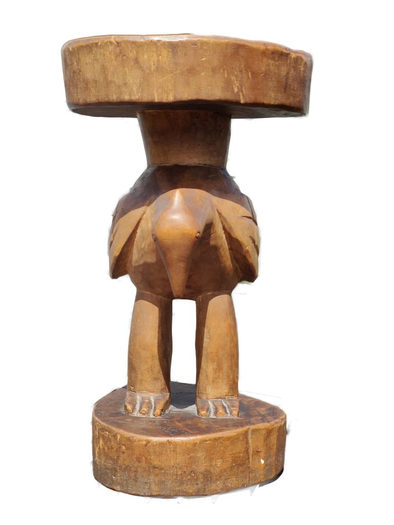 Nigerian Joruba stool, three toed bird figure front view