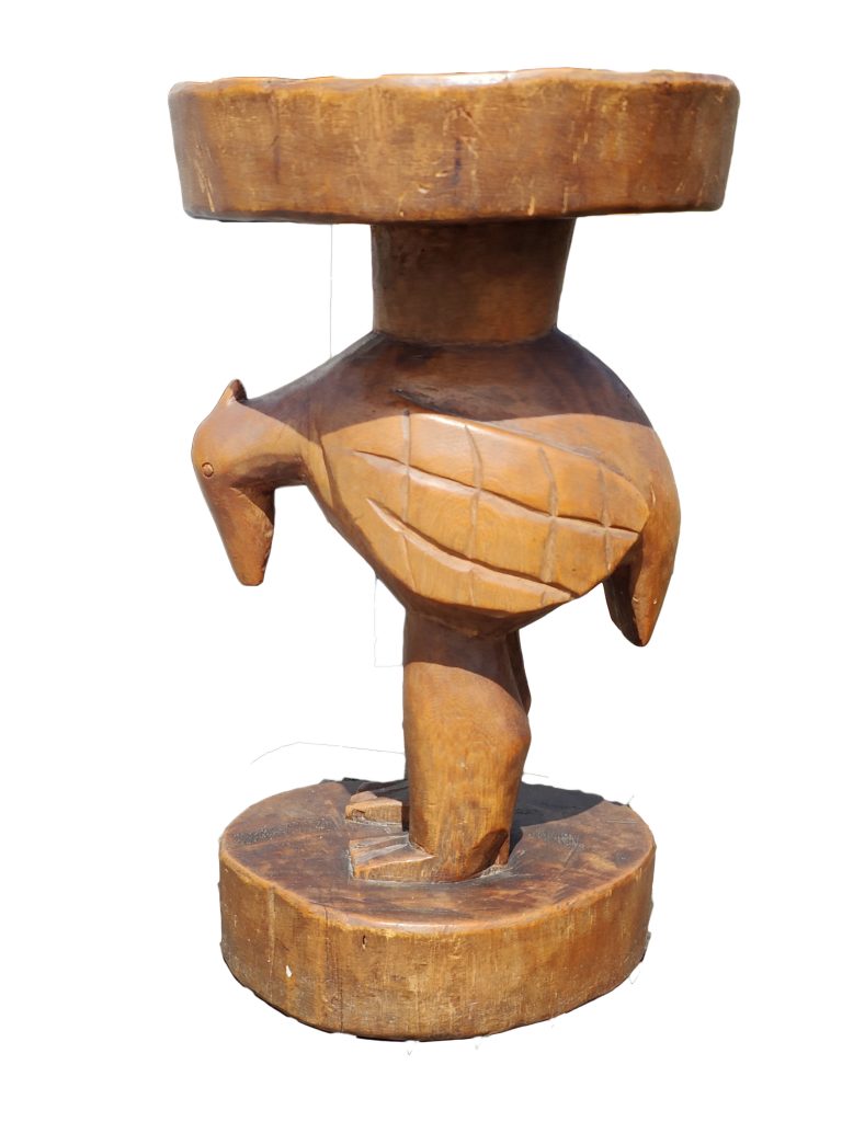 Nigerian Joruba stool, three toed bird figure side view