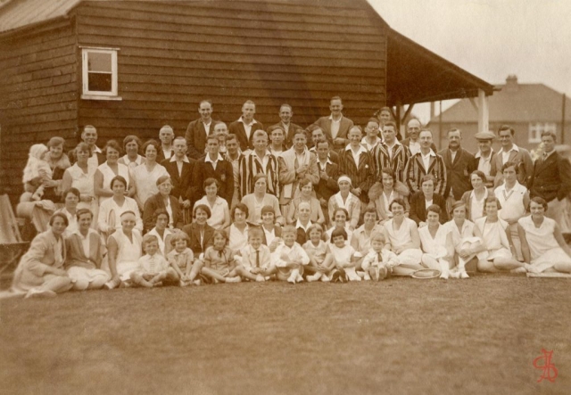 Headstone Lawn Tennis Club - members to side of club house - mid 1920s