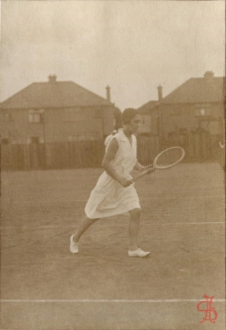 Headstone Lawn Tennis Club - action pose. Pinner view to rear. mid 1920s