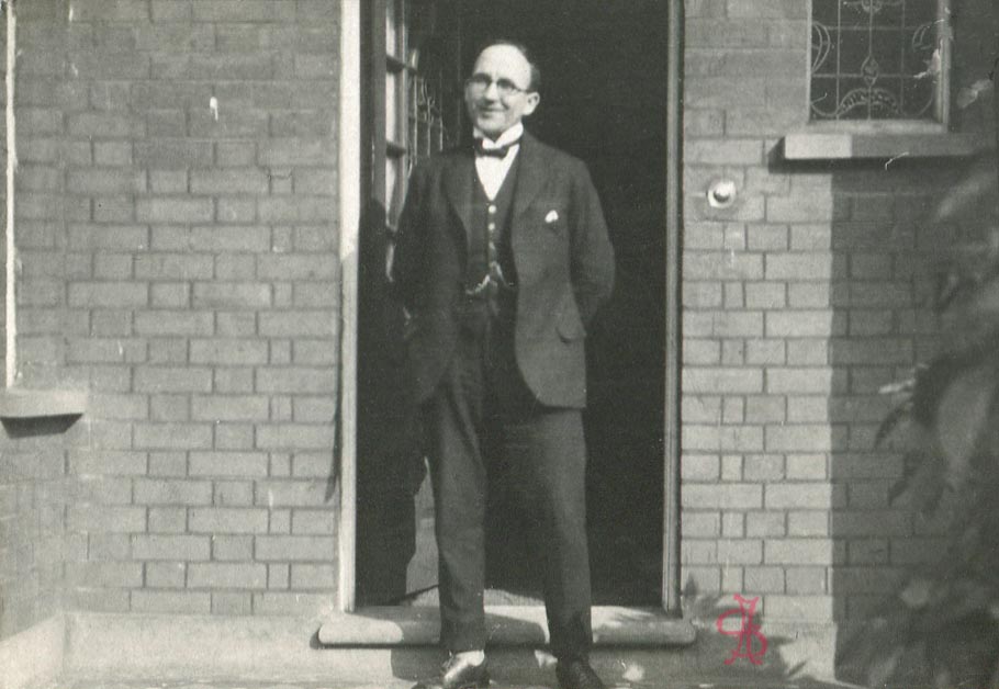 Stanley Appleyard in doorway of 121 Harrow View