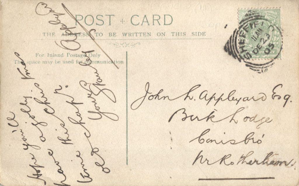 Stanley Appleyard Christmas card postmarked 23rd December 1905