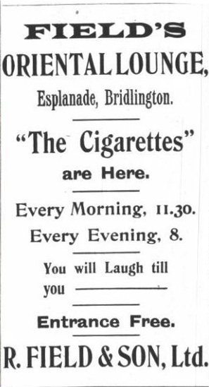 Cigarettes at Field's Oriental Lounge Esplanade Bridlington 1911